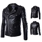 Куртка мужская из искусственной кожи, мотоциклетная размера плюс, черная верхняя одежда