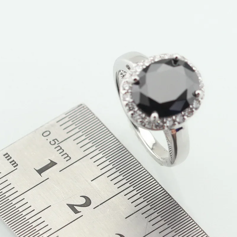 Кольцо для женщин "Овальный чёрный кубический цирконий на белом камне, серебряного цвета" WPAITKYS, прекрасное кристаллическое украшение, размеры 6, 7, 8, 9, 10, бесплатная подарочная коробка.