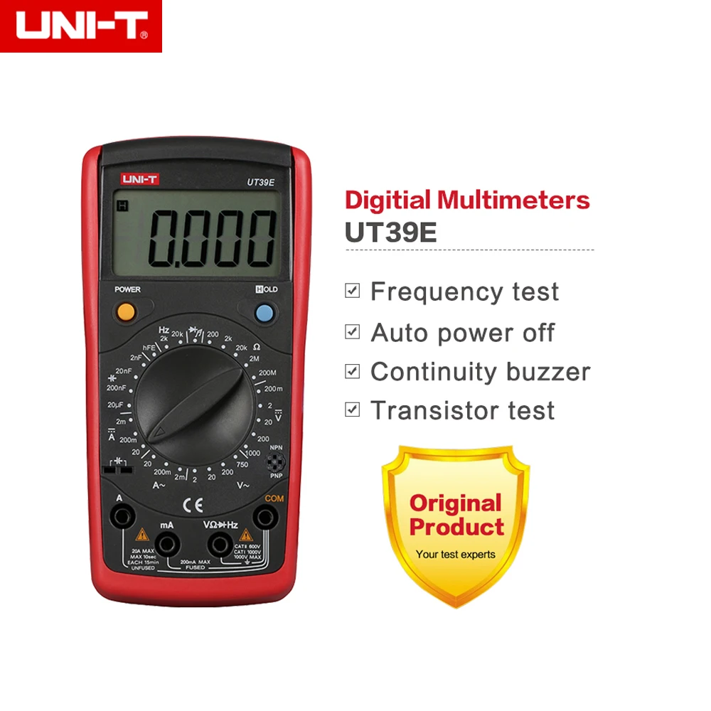 

UNI-T UT39E 4 1/2 Manual Range Digital Multimeters Transistor DC AC Volt Ampere Resistance Capacitance Frequency Meter