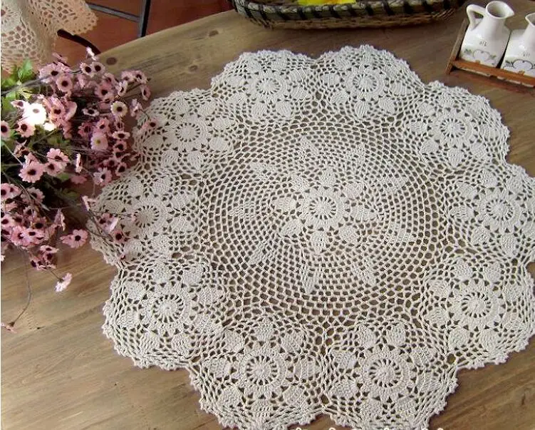 

2023 60/ 70/ 80CM RD Shabby Chic 3 Sizes Vintage Crocheted Tablecloth Handmade Coasters Cotton Lace Cup Mat Placemat Lamp Cover