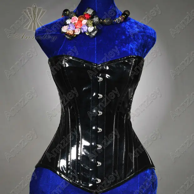 Annzley Corset! Sexy Black Leather Overbust Steel Boned PVC Corset