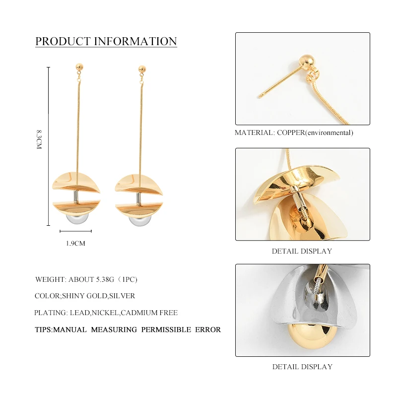 Wild&ampFree Luxury Jewelry Curved Discs Irregular Drop Earrings Gold Silver Color CCB Bead Earring For Women Anniversary Gift | Украшения