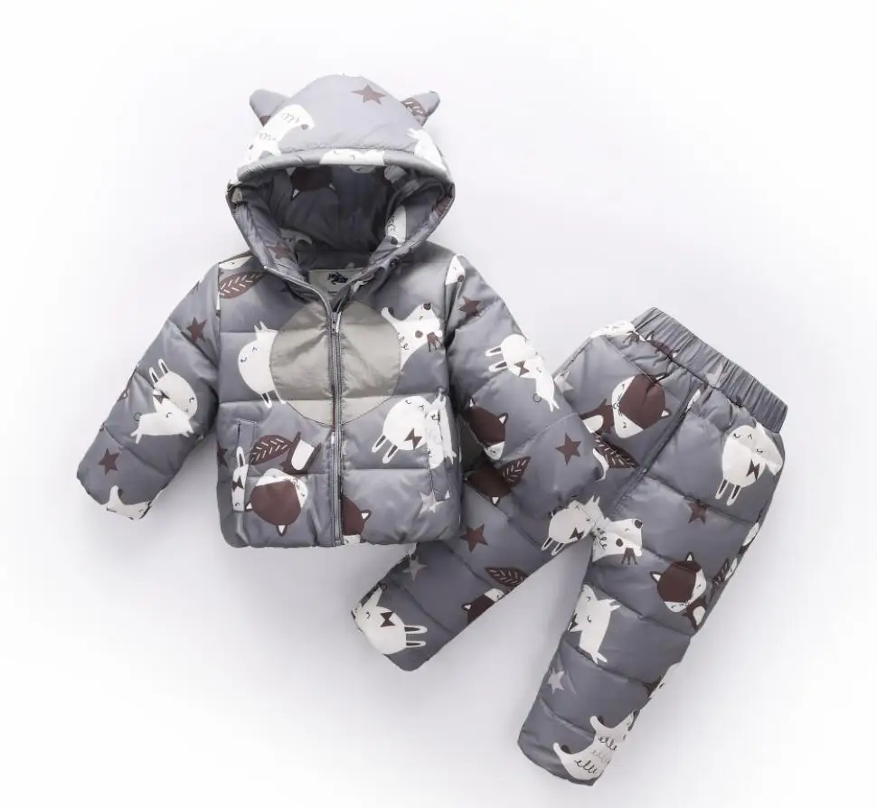 2018 Children Set Boys Girls Clothing Sets Winter 2-3 Year Down Jacket + Trousers Waterproof Snow Warm kids Clothes +Pants |