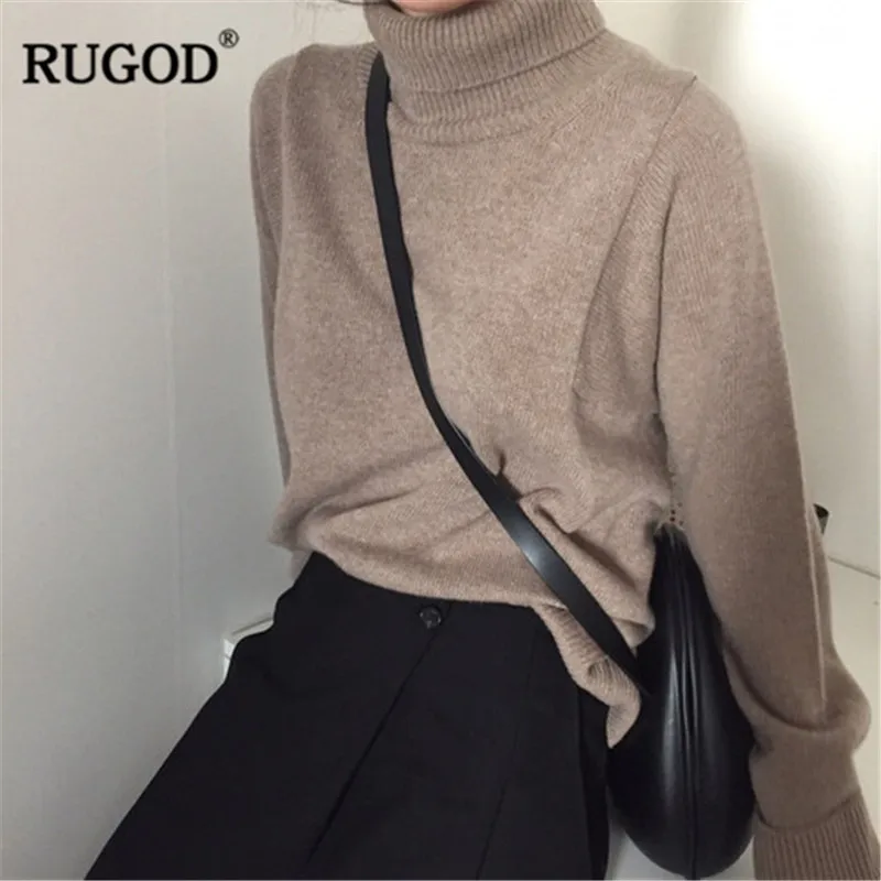 RUGOD, свободные однотонные женские пуловеры, водолазка, вязаные, элегантные, женские свитера, Осень-зима, одежда Джерси, mujer invierno