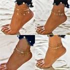 Браслет на ногу женский Modyle, винтажный ножной ювелирный браслет с бусинами в богемном стиле, цепочка на ногу с круглой кисточкой, аксессуары