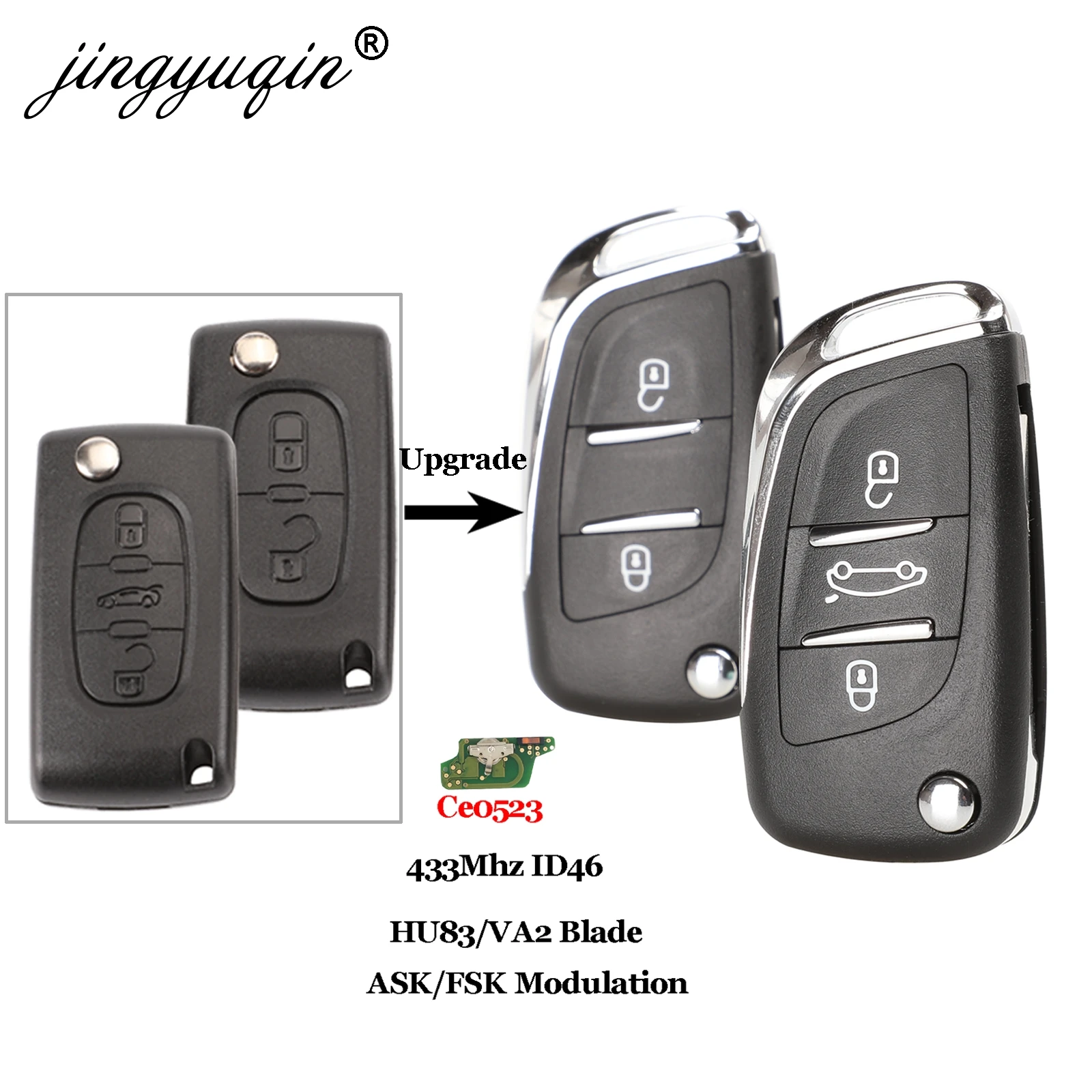 Jingyuqin Ce0523 ASK/FSK 2/3 кнопочный дистанционный Автомобильный ключ для Citroen C2 C3 C4 C5 433 МГц
