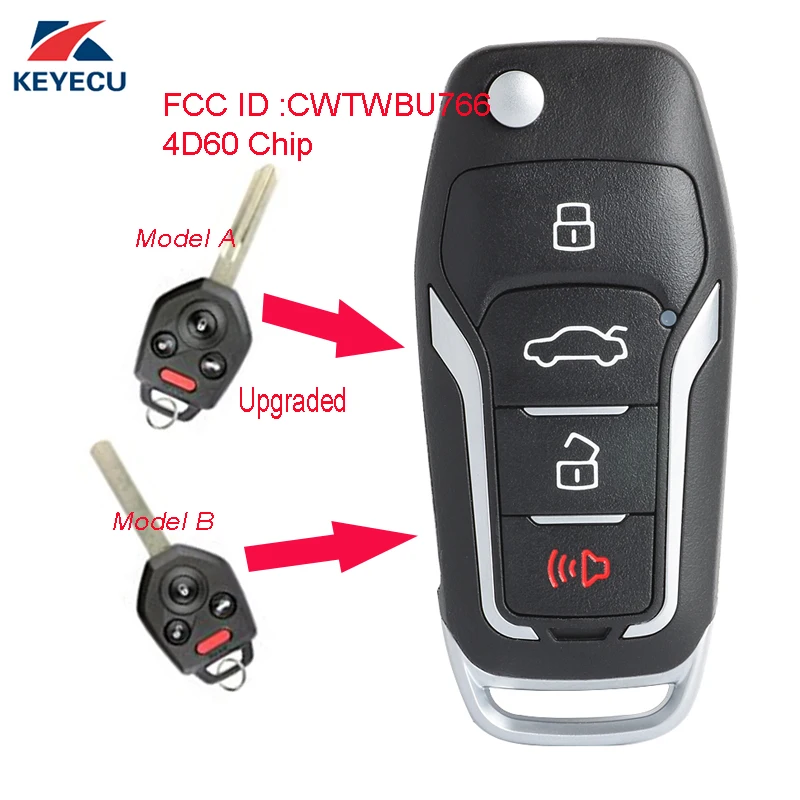 

KEYECU Replacement Upgraded Flip Remote Car Key Fob 4 Button 433MHz 4D60 for Subaru Legacy Outback 2009-2014 FCC: CWTWB1U766