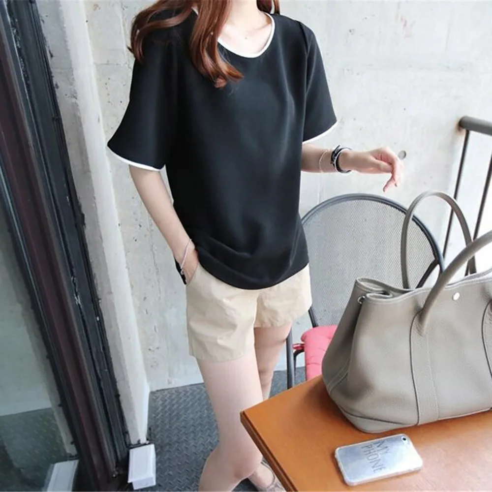 2018 Для женщин летние Повседневное леди футболки с круглым вырезом короткий рукав