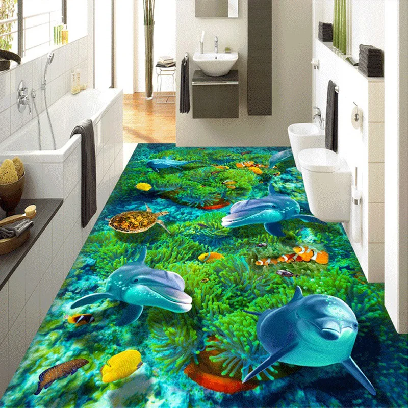 

Custom 3D Private Floor Wallpaper Mural Cartoon Undersea World Turtle Coral Dolphin Kids' Bedding Room Self-adhesive Wall Paper
