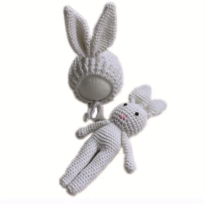 White Rabbit Set Вязаный крючком костюм для новорожденных девочек и мальчиков; шапка+ игрушка; аксессуары для фотосессии; шапки для новорожденных - Цвет: White Rabbit Set