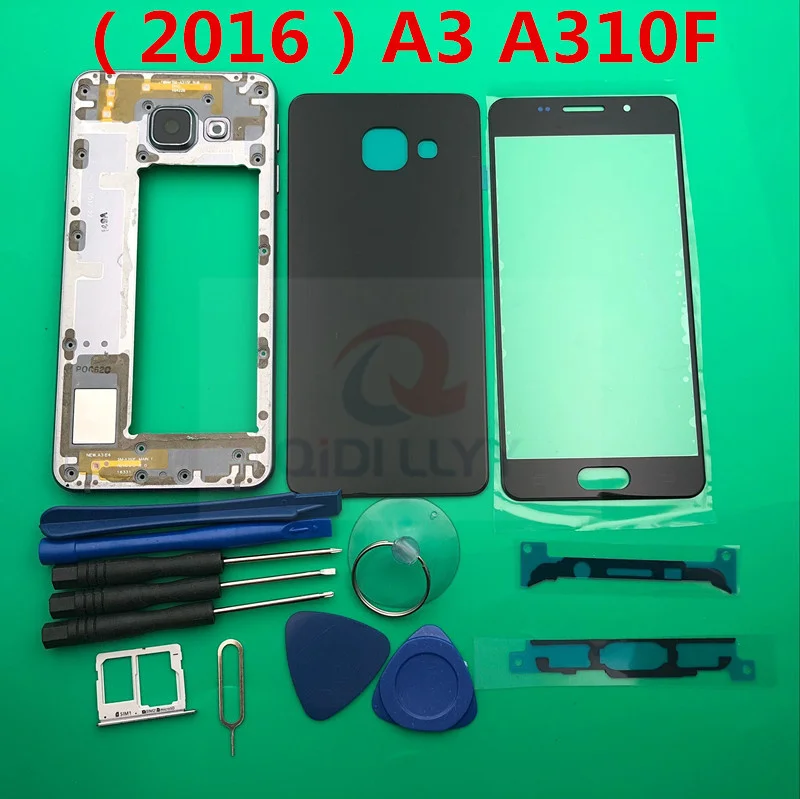 Полный Корпус чехол для samsung Galaxy A3 A310 A310F средняя рамка+ Батарея дверь+ ЖК-дисплей стекло+ ИНСТРУМЕНТ+ наклейки