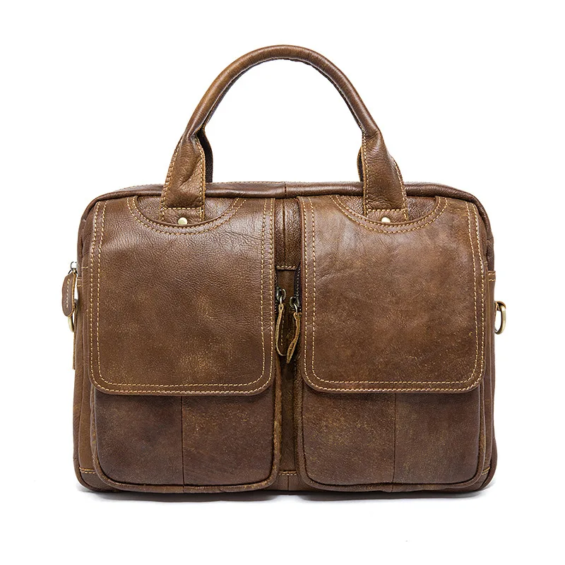 

Nesitu Vintage A4 Coffee Brown Genuine Leather Office Men Briefcase Portfolio Real Skin Business Messenger Bags M8002