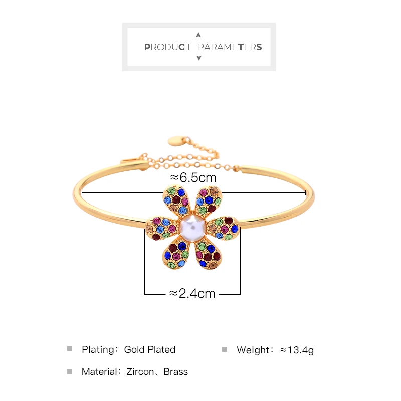 Kiss ME Delicate Seven Color Zircon Flower Open Round Bangle Adjustable Women For Female Gift Accessories | Украшения и