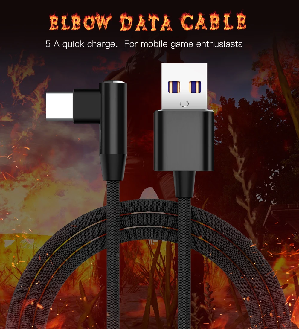 90 градусов usb type C кабель для передачи данных 5A USB-C кабель type-C супер провод для быстрой зарядки для huawei P10 P20 Pro mate 9 10 Pro type C кабель