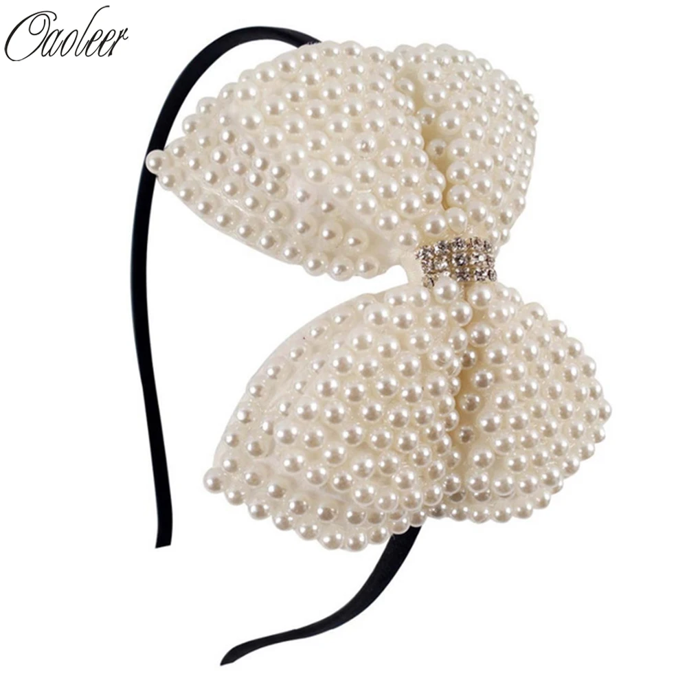 Laço de cabelo com pérolas para garotas, faixa de cabeça com strass branco, presentes, acessórios de cabelo para crianças (0)