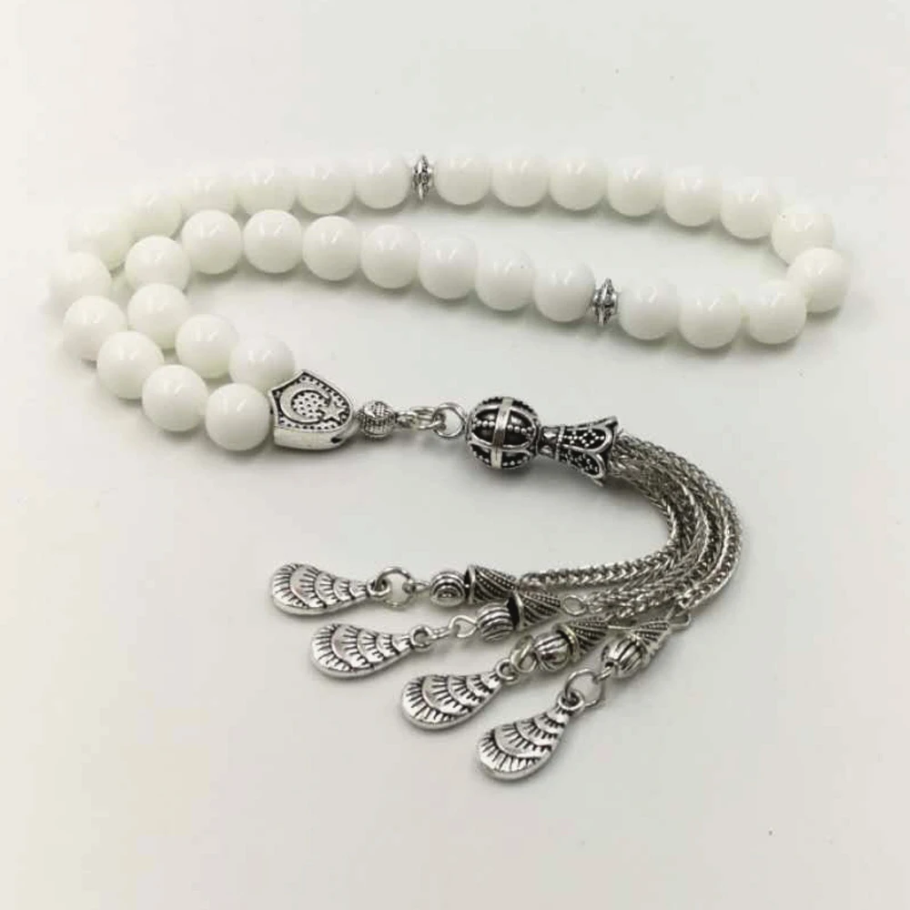 Белый tasbih мусульманский Четки Молитва бусины 33 66 99 белый камень Misbaha | Украшения и