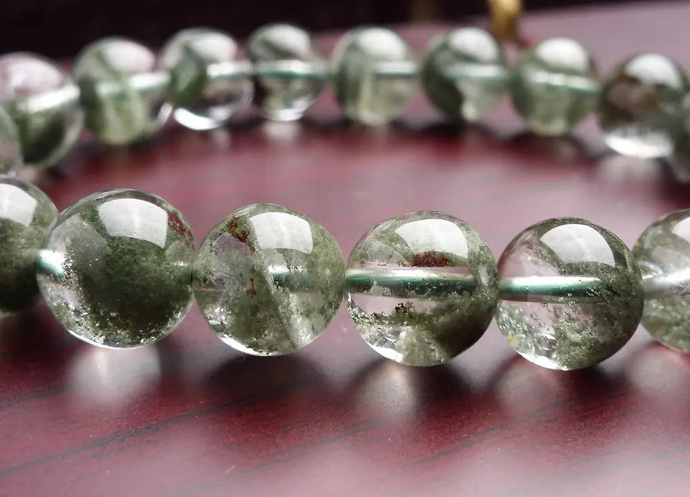 

Free Shipping Natural Green Phantom Crystal Cluster Specimen Bracelet AAA 10.5-11mm