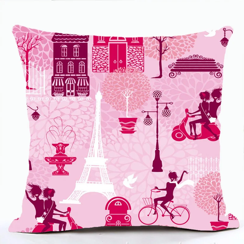 

Pink Lolita Style Cushion Cover Romantic France Eiffel Tower Paris Pillow Case Sofa For Car Chair Throw Housse De Coussin