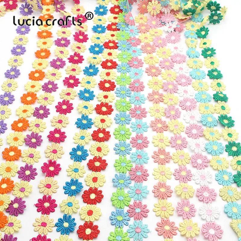Lucia crafts 2,6 см Цветочная вышивка отделка кружевная Лента ткань для самостоятельного пошива одежды аксессуары для лоскутов 1 ярд/лот N0810