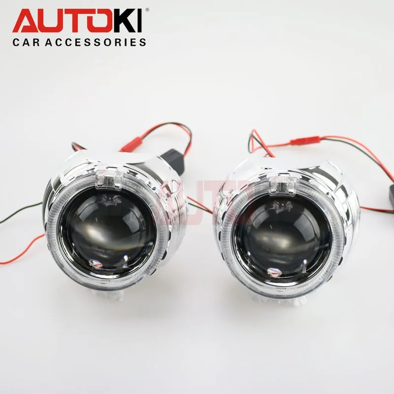 Autoki 2,5 дюймов Bi-xenon проектор объектив+ проектор кожух+ супер яркий светодио дный светодиодный свет руководство ангельские глазки+ балласт+ лампы+ провода жгут