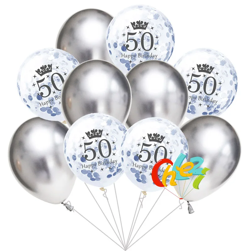 10 PCS С Днем Рождения шары 12 дюймов Chrome Металлические шары воздушный шар "Конфетти" для взрослых 18 21 30 40 50 60 День рождения украшения
