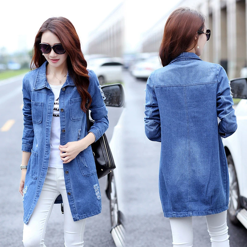 Женская джинсовая куртка в Корейском стиле свободное тонкое пальто средней