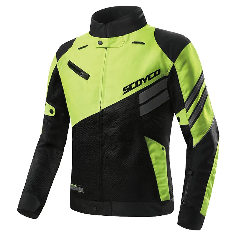 green jacket SCOYCO Мужская мотоциклетная куртка Противоударная дышащая туристическая куртка для мотоцикла скутер Светоотражающая мотоциклетная куртка мужская JK36 - Цвет: green jacket