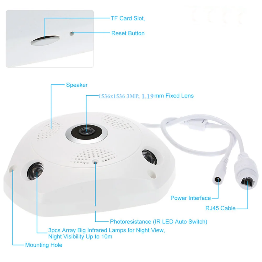 Podofo 960P Wifi камера 360 градусов Беспроводная панорамная Домашняя безопасность 3D VR IP