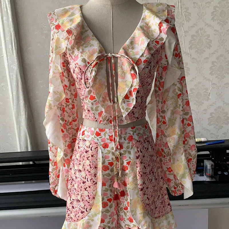 Высокое качество 2019 Лето Осень Женщины Цветочные две детали с принтом наборы