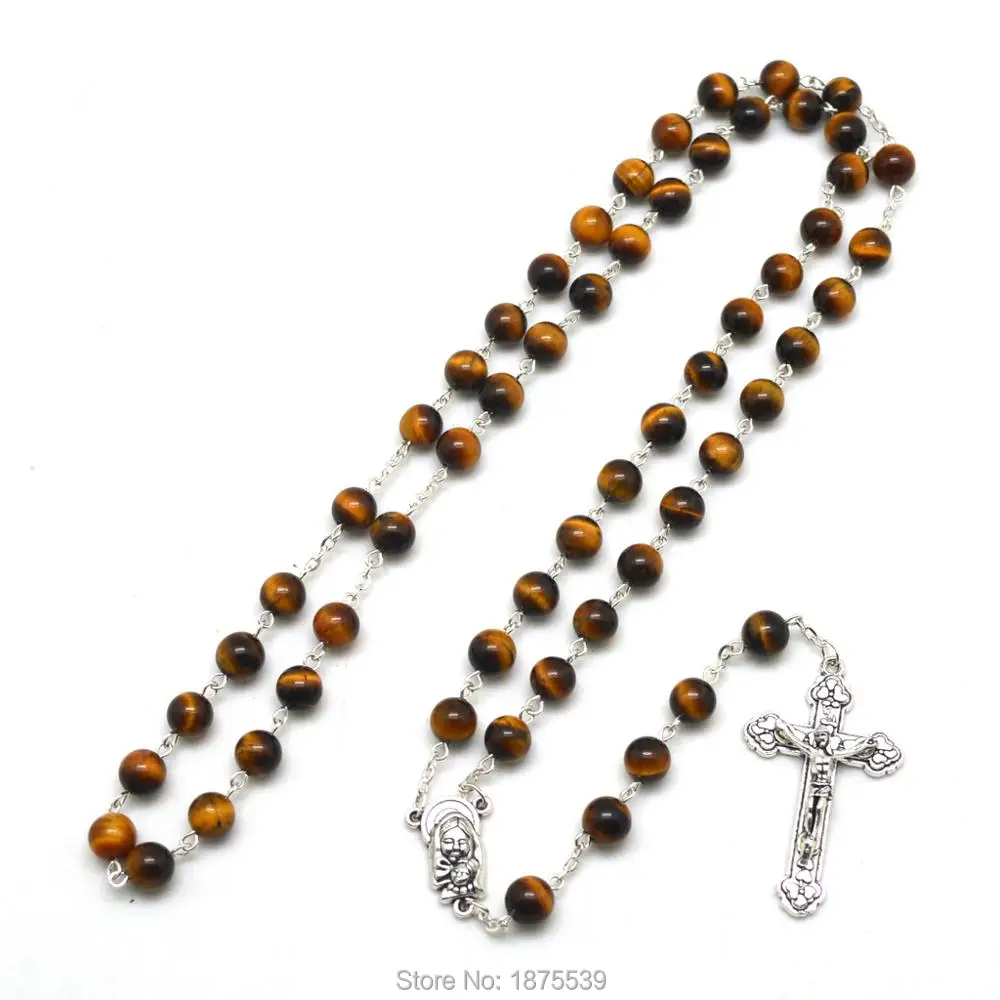 Высокий уровень тигровый глаз круглый шарик религиозный Розарий Ожерелье для