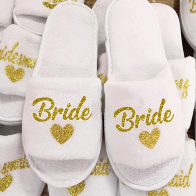 Bride Sisbigdey/свадебные тапочки для невесты; вечерние тапочки для невесты; обувь для душа с открытым носком; качественные Флисовые Тапочки для подружки невесты - Цвет: Bride