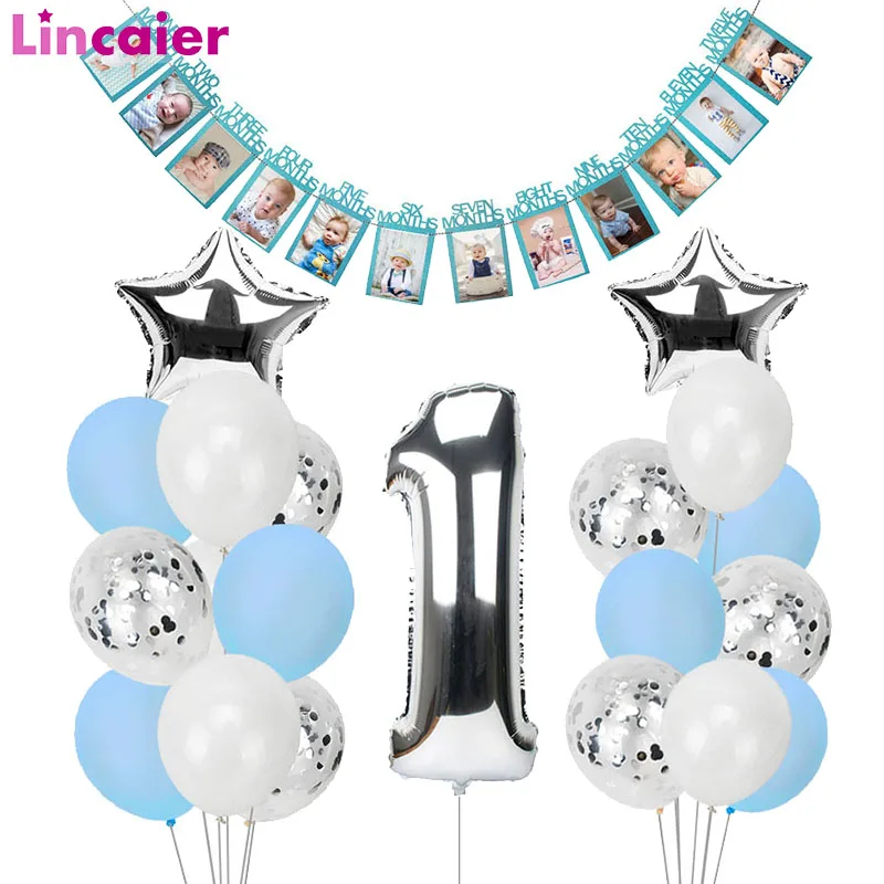 

1st Happy Birthday I Am One Balloon Photo Frame Banner Baby Boy Girl My 1 Year Party Decoration First Garland Bunting Supplies