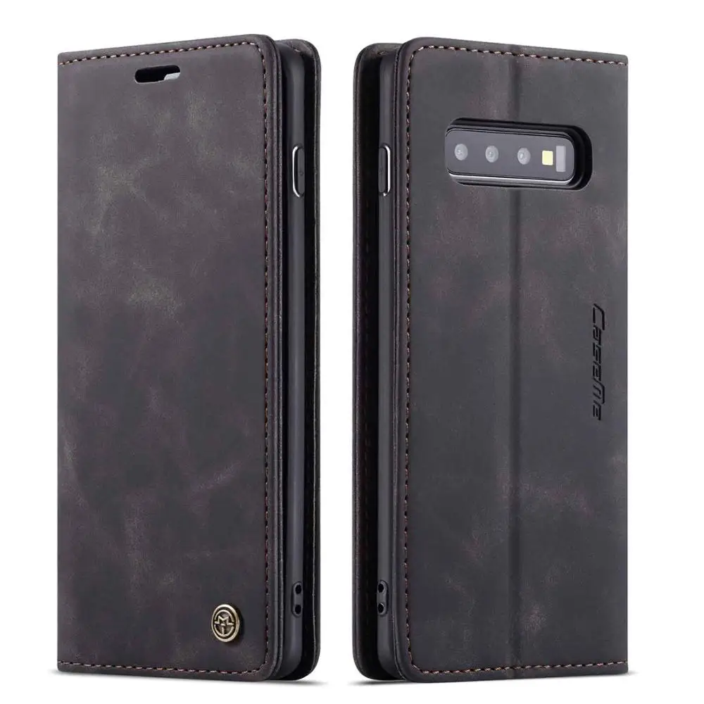 black Для samsung S10 чехол ретро кожаный чехол с откидной магнитной крышкой чехол-книжка с бумажником чехол для samsung Galaxy A50 A70 S10 плюс S8 S9 S7 Coque - Цвет: black