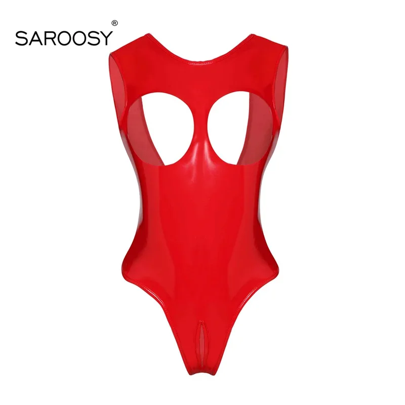 SAROOSY,, сексуальный, ПВХ, черный, боди, для женщин, с высоким вырезом, стринги, открытая промежность, без бретелек, полый бюст, эротический купальник, костюмы, латексный боди