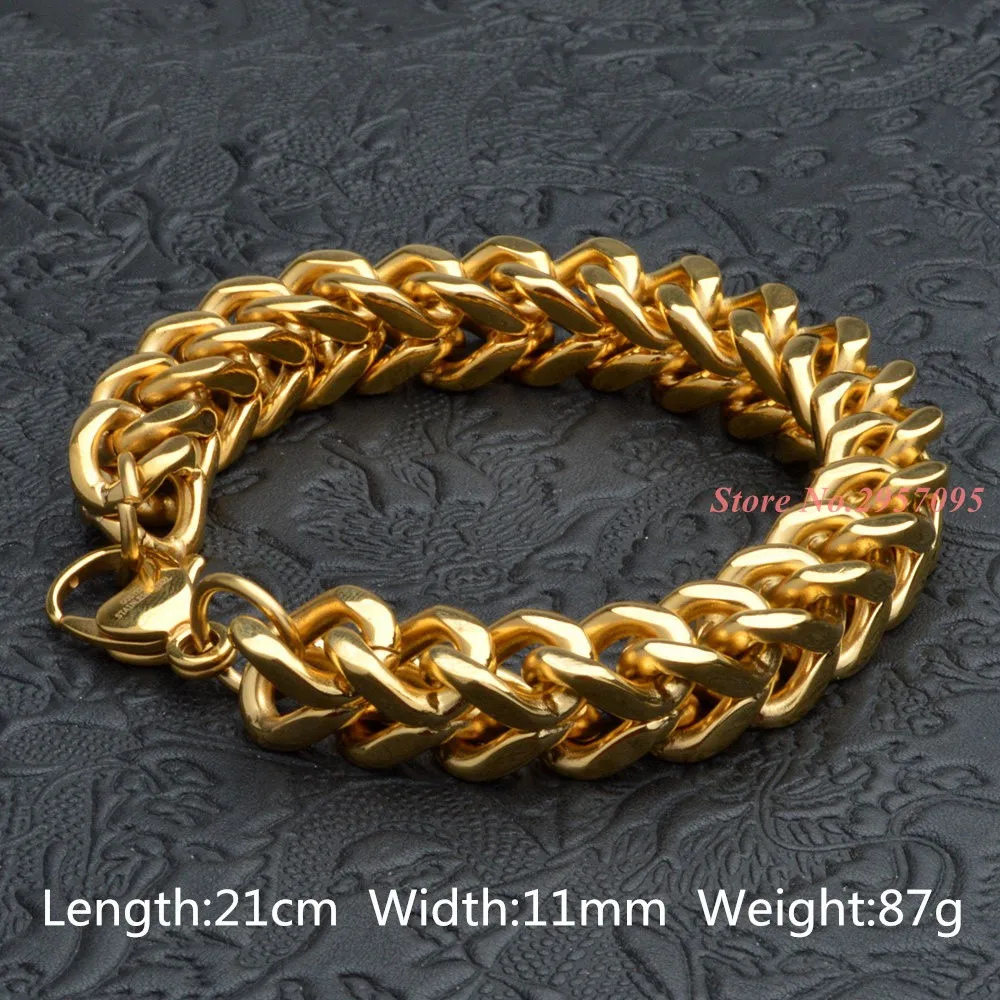 Мужская нержавеющей стали звено цепи браслет цвет золотистый Байкер ювелирные