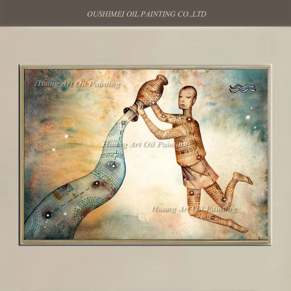 

Wholesale Constellation Aquarius Paintings Handmade Modern Abstract on Canvas Water Oil Painting Bottle Brown Picture
