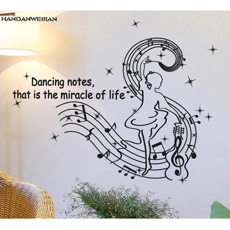 Наклейка на стену с изображением черной музыкальной девушки 45 х60 см 1 шт. | Дом и