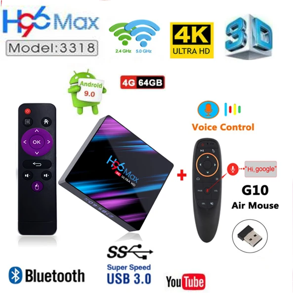 4G 64G G10 Android 9,0 ТВ приставка H96 Max 3318 2,4G/5G Wifi RK3318 четырехъядерный BT4.0 ТВ приставка H96Max 2G/4G 16G/32G/64G Мини-приставка светодиодный дисплей - Цвет: 4G 64G G10