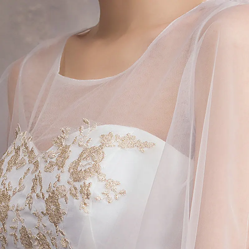 Свадебное платье из фатина элегантное кружевное бальное длиной три четверти для