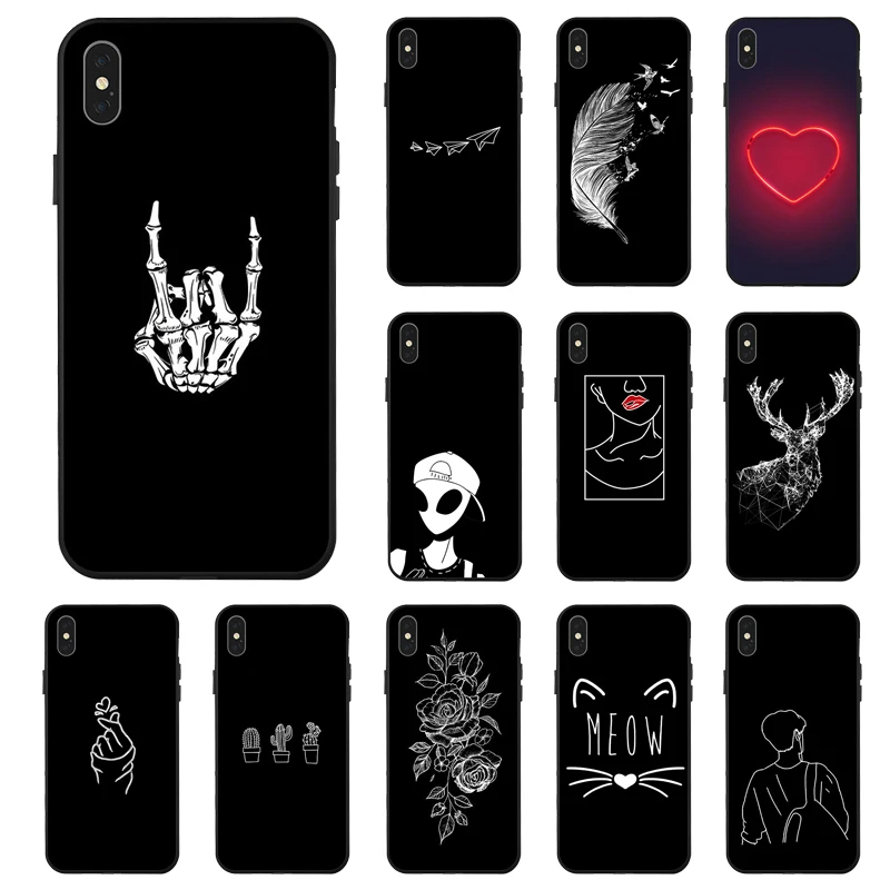 Черный матовый чехол из ТПУ для iPhone XR XS Max X 11 Pro, чехол с рисунком сердца для iPhone 7, 8, 7 Plus, 8 Plus, 6 s, 6Plus