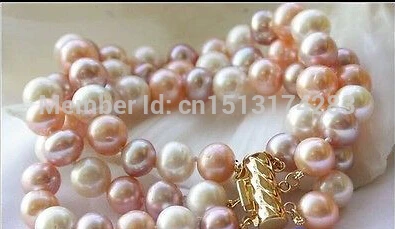 

Free Shipping>>> 3ROW 8-9MM multicolor ROUND FRESHWATER CULTURED PEARL BRACELET