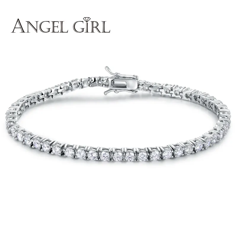 AngelGirl Популярные 4 зубцами серебряные Цвет браслет с 3/4/5 мм CZ Кристалл Камень двойной-безопасность-застежками Браслет-цепочка для женщин