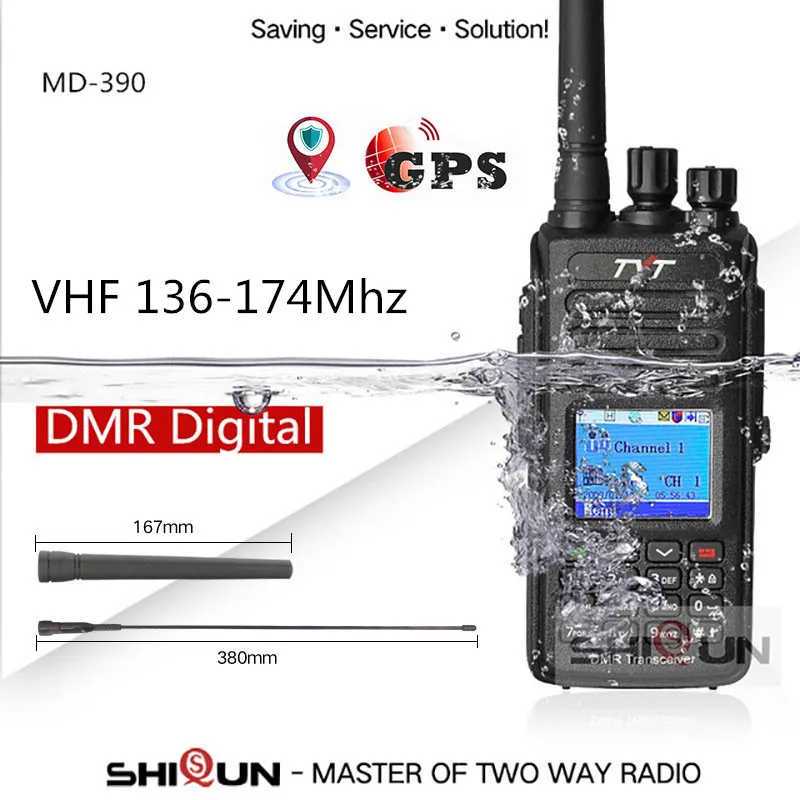 GPS-VHF Горячая DMR TYT MD-390 DMR радио с gps водонепроницаемый IP67 рация MD 390 цифровой радио MD-UV390 двухдиапазонный VHF UHF DMR Baofeng - Цвет: GPS-VHF