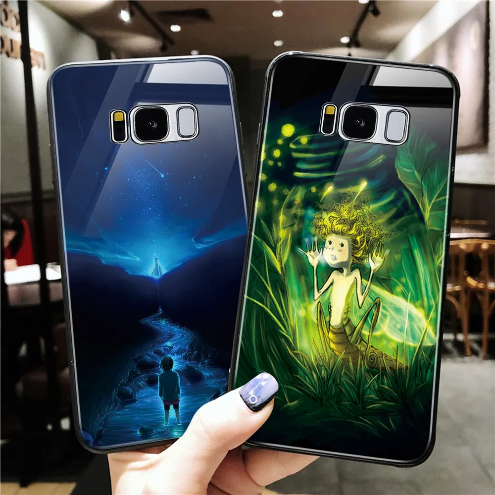 Световой Стекло чехол для samsung Galaxy S8 телефона S9 плюс примечание 9 Мягкий