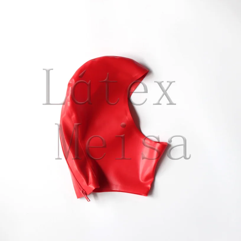 

Latex hoods adult's rubber masks open face in red color with back zip
