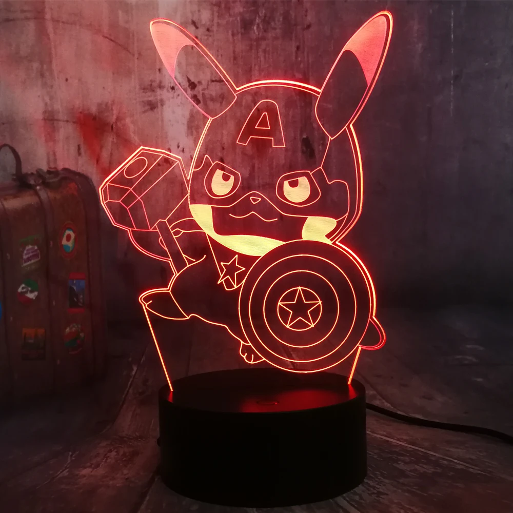 Горячий милый мультяшный Покемон серии Пикачу Бульбазавр 3D LED Иллюзия Ночной