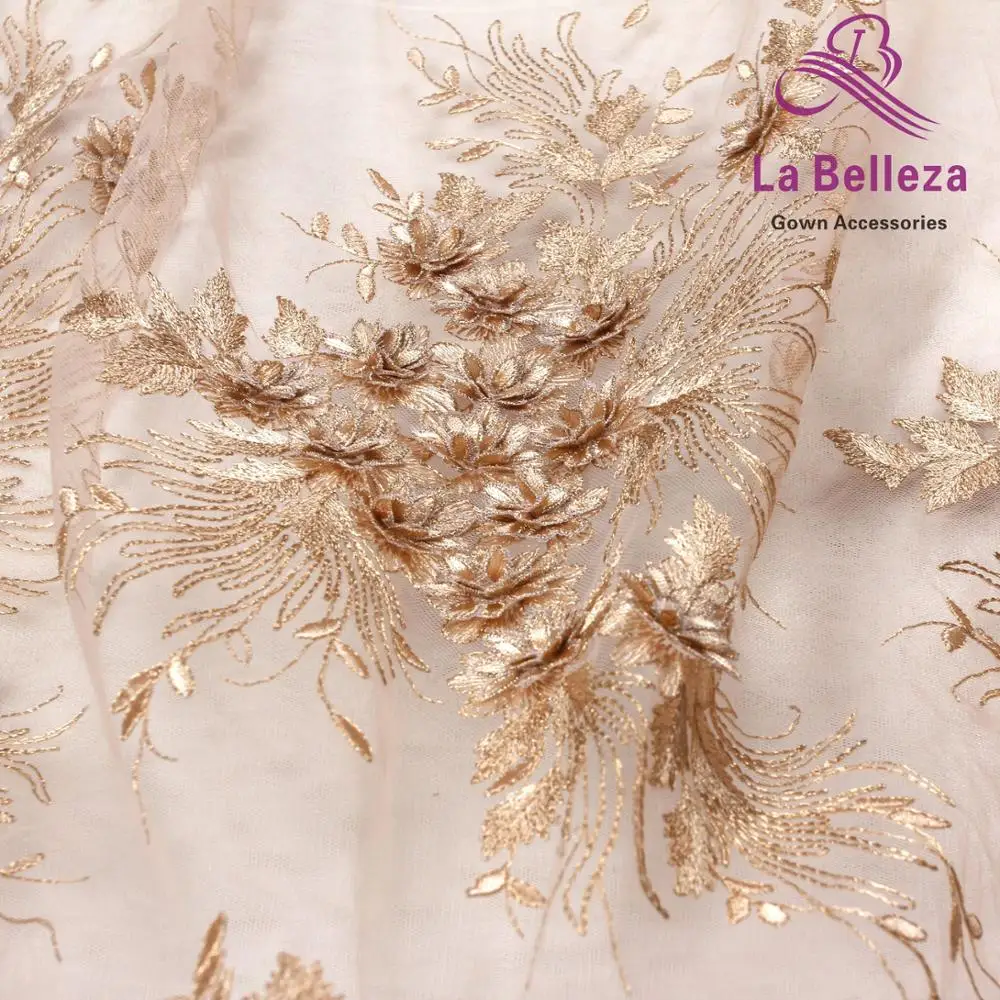 La Belleza дизайн кружева, бежевые 3D Цветы кружевная ткань, бежевые 3D Цветы Кружевная Ткань вечернее платье кружевная ткань 1 ярд