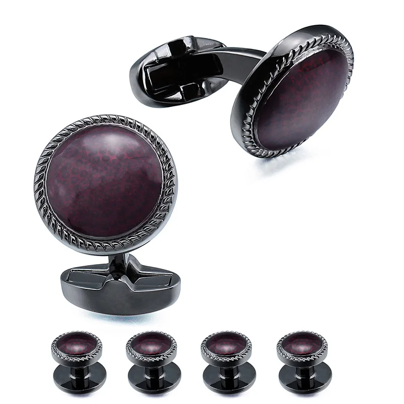 

HAWSON Trendy Cufflinks and Tuxedo Studs Set for Men Round Enamel Business Wedding Gift for Men 4 Colors Available