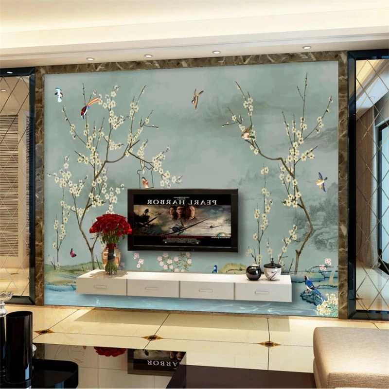 Обои на заказ 3d фрески ручная роспись Новая китайская Ручка цветок птица слива