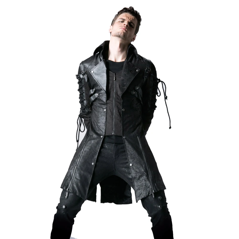 Мужской Длинный плащ из ПУ кожи с заклепками и длинным рукавом|mens long coat|trench coatlong